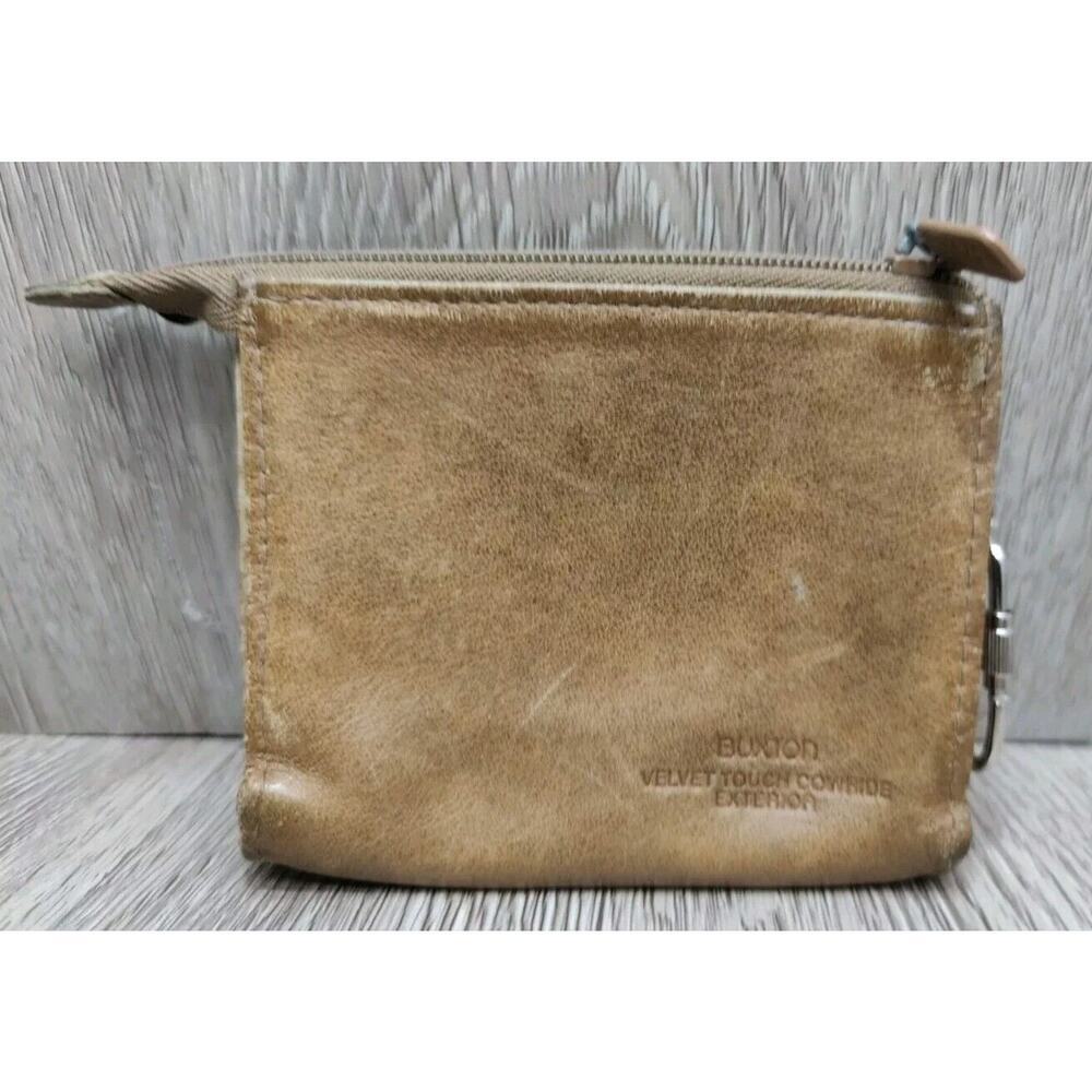 Vintage Buxton Wallet ID Credit Card Brown Leather Coin Pouch With Zip Pocket